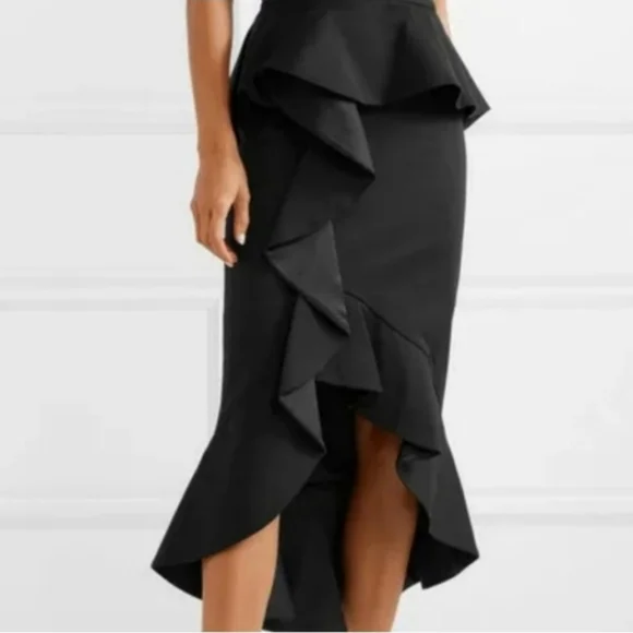 Alice + Olivia Black Alessandra Ruffled Peplum Hi-Low Skirt SIZE 2 - Picture 5 of 14